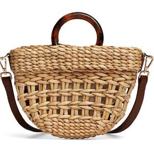 Poolside Straw Tortoise Bec Bag with Leather Strap